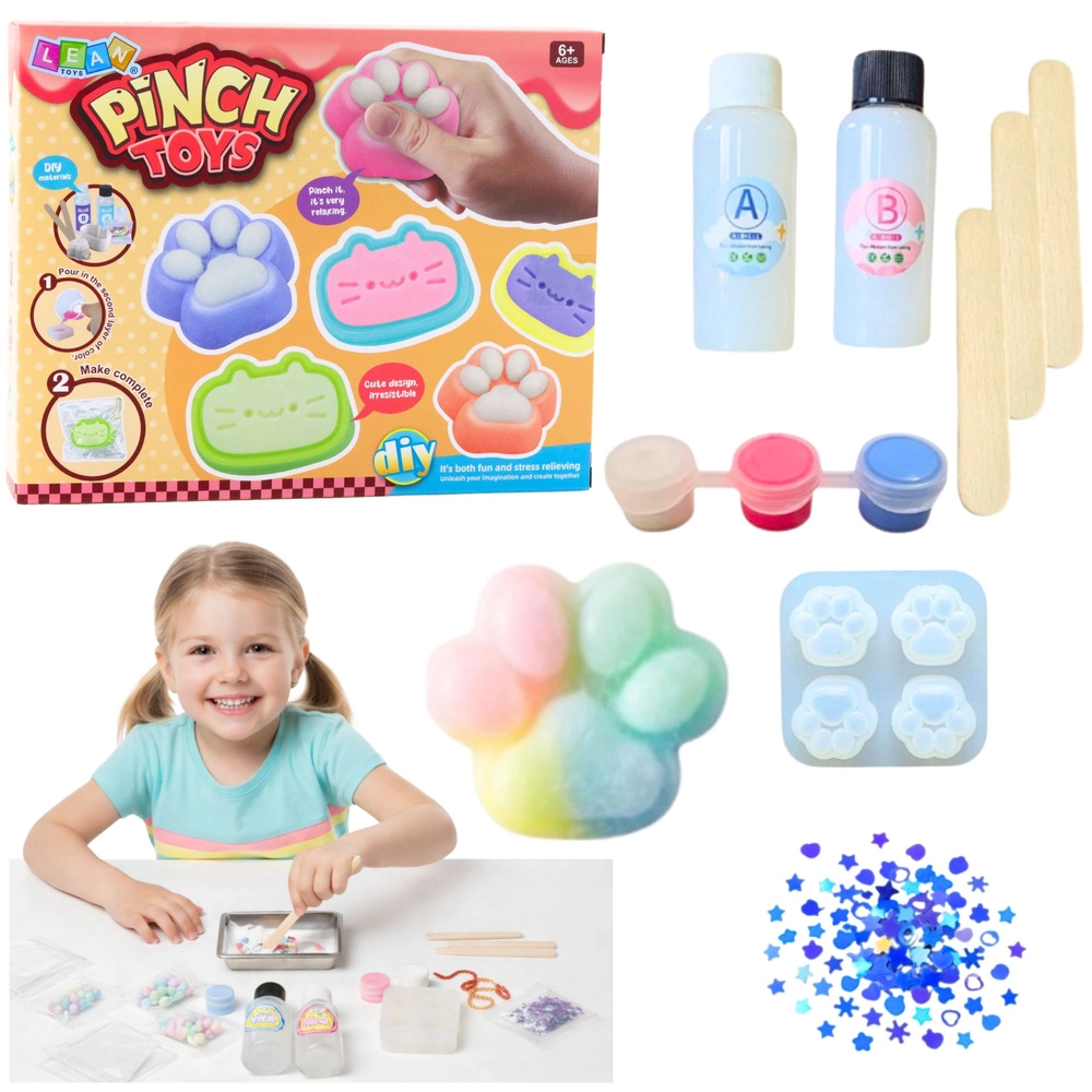 E-shop Kreatívna DIY sada na výrobu antistresových squishy – mačacia labka, 44 dielov
