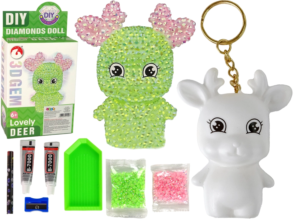 E-shop DIY sada diamantový jeleň – 3D prívesok s kryštálikmi – Zelená