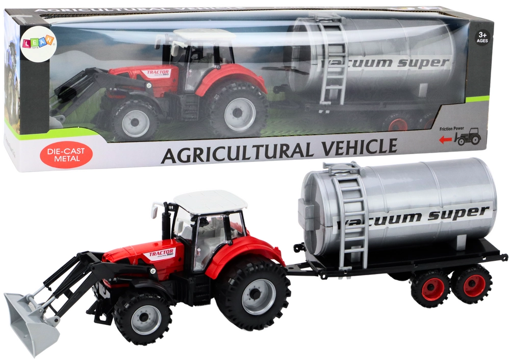 E-shop Lean Toys Bagrový traktor s cisternou, trecí pohon červená