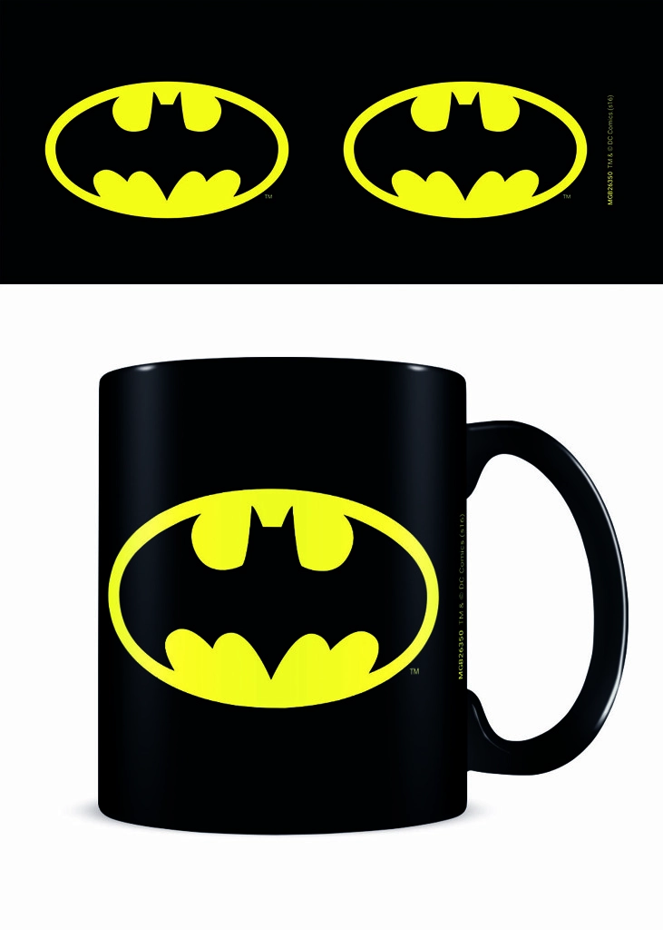 E-shop Hrnček Batman – čierny keramický hrnček so symbolmi