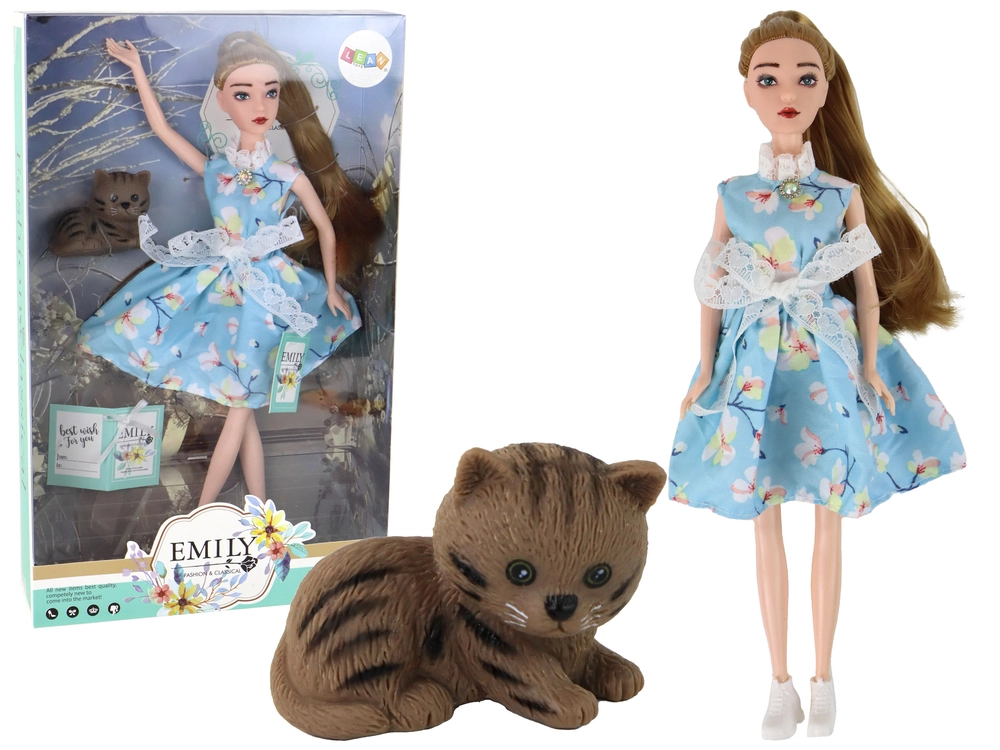 E-shop Lean Toys Emily v modrých šatách s mačiatkom