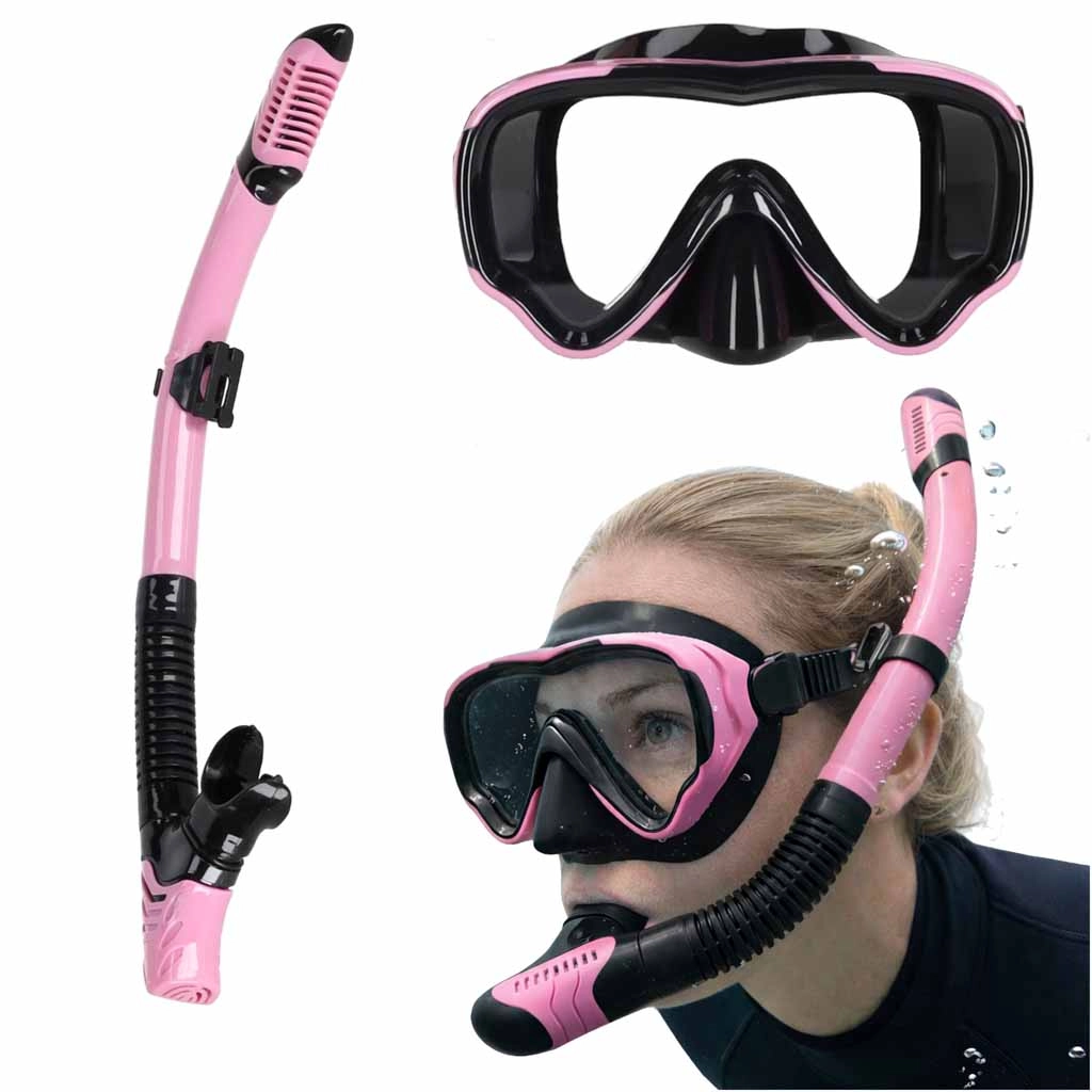 E-shop Ružovo‑čierna sada na šnorchlovanie s panoramatickou maskou a suchou fajkou