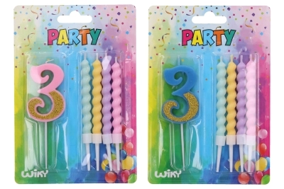 E-shop WIKY Párty sviečka číslo 3 + 4ks sviečok