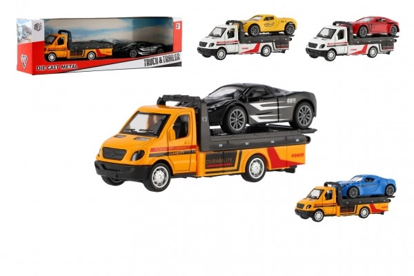 E-shop Teddies Auto odtahovka + auto kov/plast 11cm na zpětné natažení mix druhů v krabičce 24x7,5x6cm