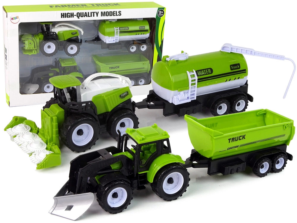Lean Toys Súprava poľnohospodárskych vozidiel Zelené traktory