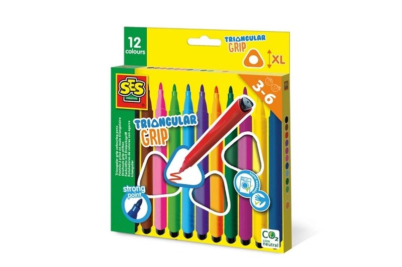 SES Creative trojhranné fixky s ergonomickým úchopom, 12 farieb