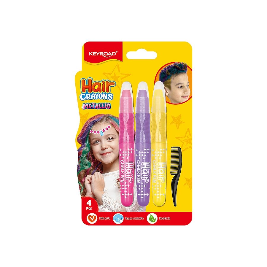 E-shop Vlasové kriedy Keyroad Metallic Shine – ružová, fialová a žltá, s hrebeňom