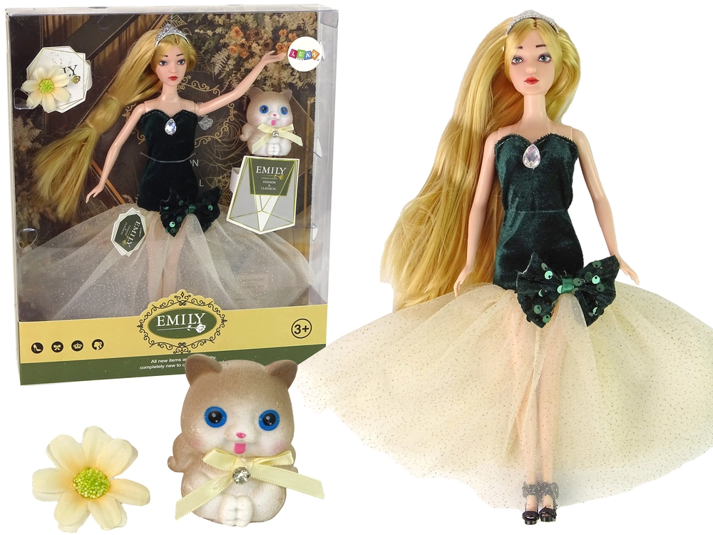 E-shop Lean Toys Emily v elegantných šatách s mačiatkom