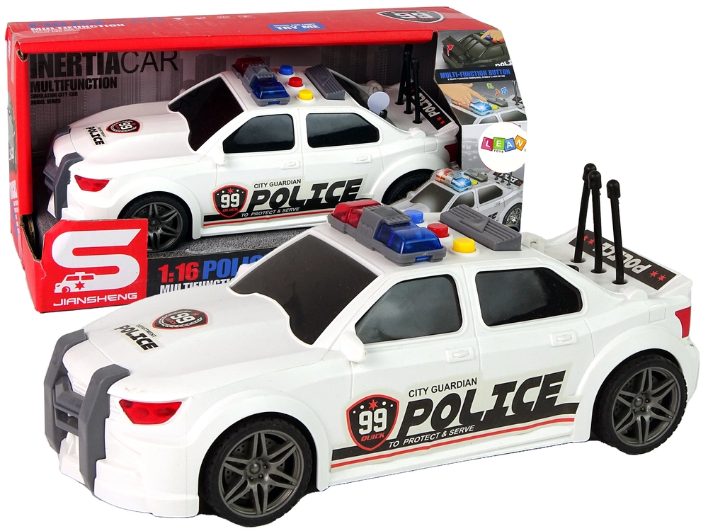 E-shop Policajné športové auto 1:16 biele so zvukmi