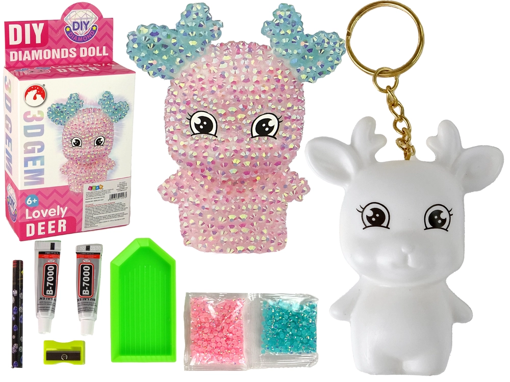 E-shop Kreatívna sada DIY ružový diamantový sob 3D prívesok s kryštálmi