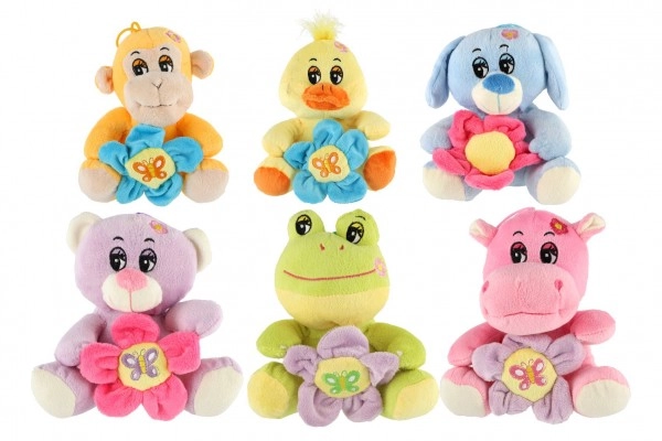 E-shop Teddies Zvířátko sedící s kytičkou 18 cm