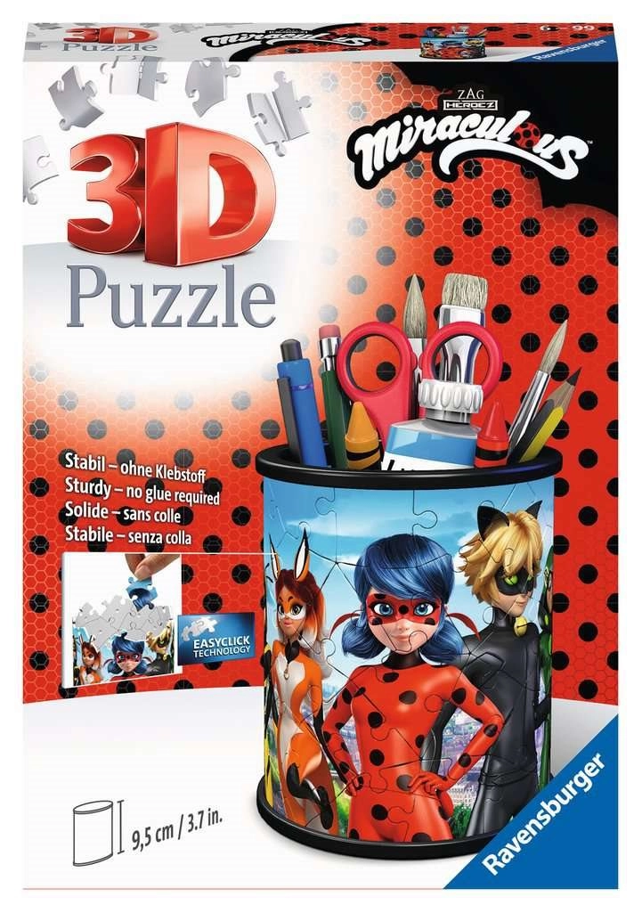 E-shop Ravensburger 3D puzzle Stojan na ceruzky Kouzelná Beruška a Černý Kocour 57 ks
