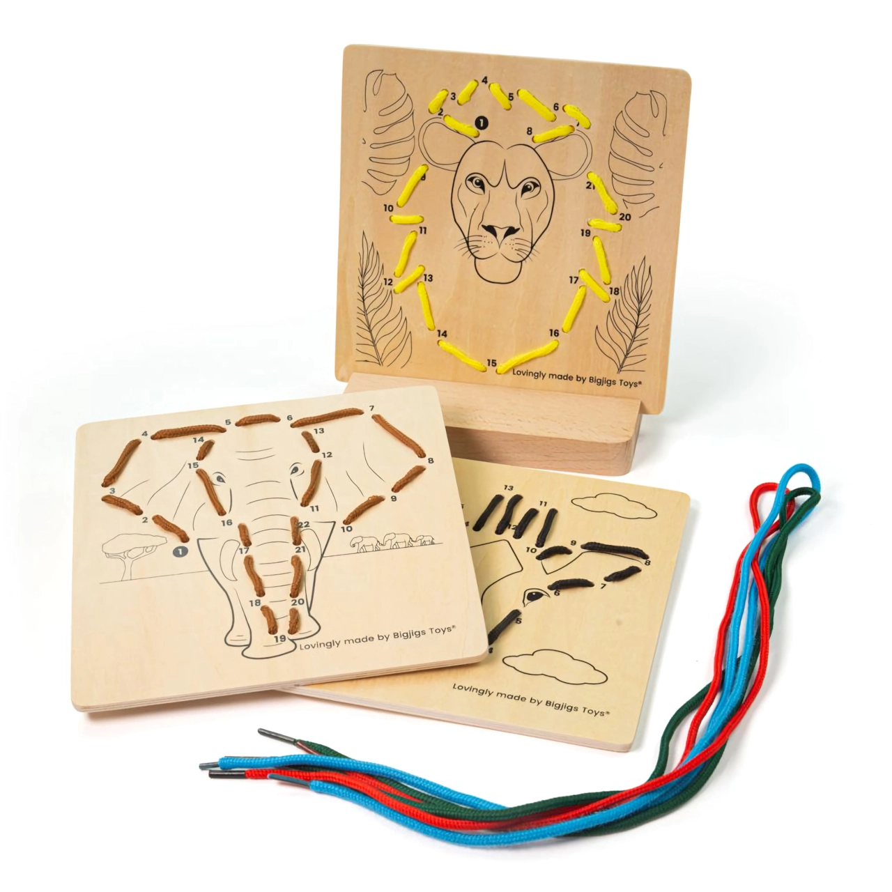 E-shop Bigjigs Toys Provlékání podle čísel Divoká zvířata