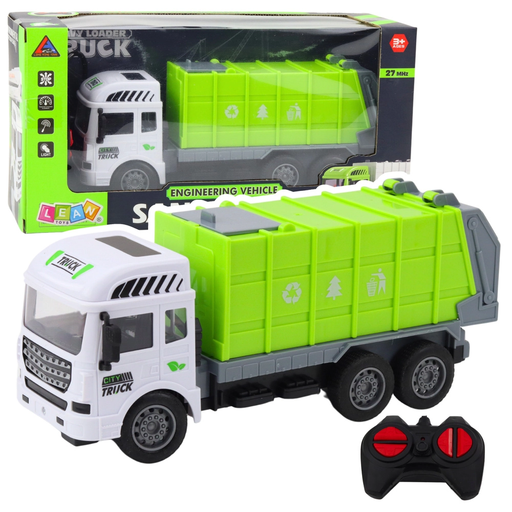 Zelené diaľkovo ovládané smetiarske auto 1:24