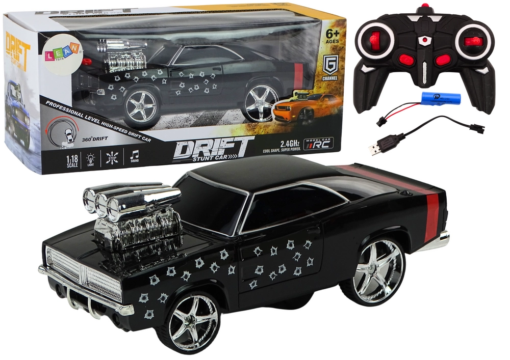 E-shop Lean Toys 18564 RC auto Drift 360 svetiel a zvukov, čierna 1:18