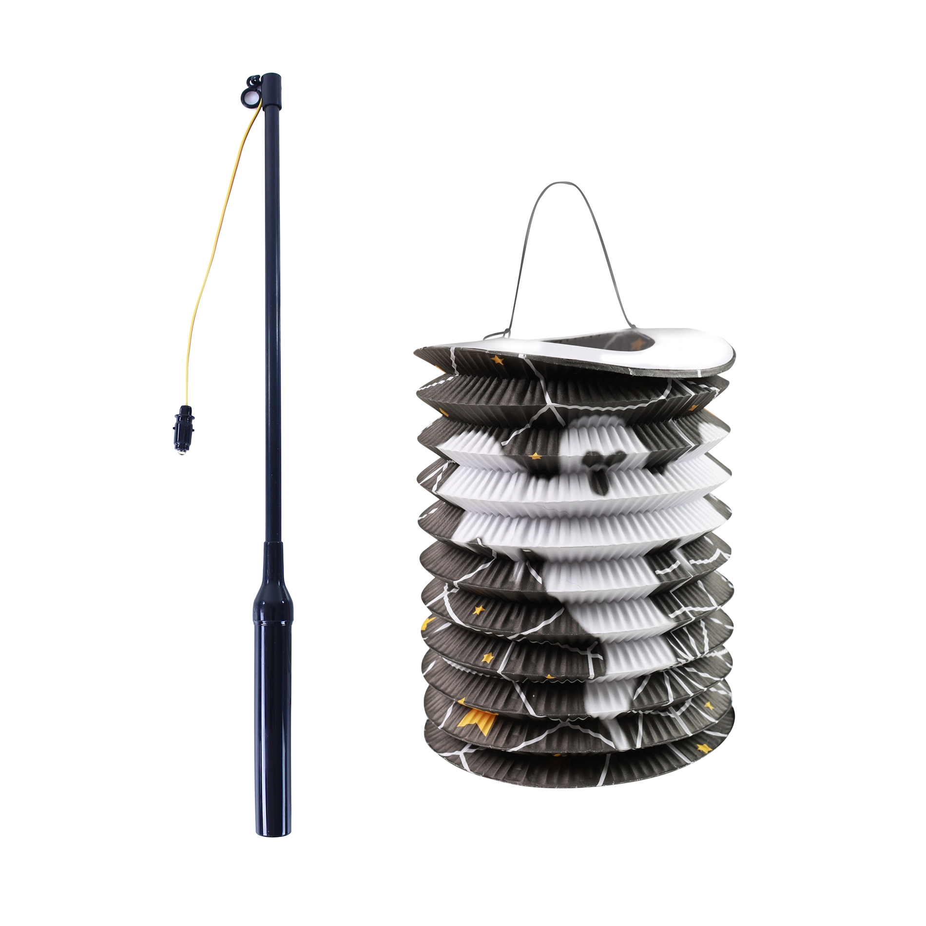 E-shop Lampión Halloween čierny 15 cm so svietiacou paličkou 40 cm