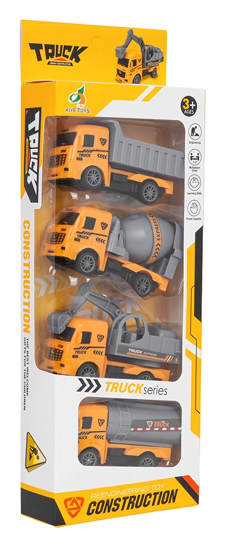 Sada stavebných autíčok pre deti – miešačka, sklápacie auto, bager a cisterna