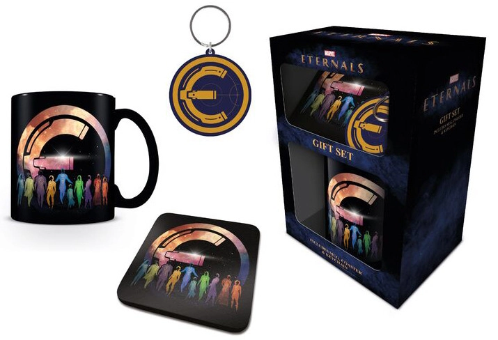 E-shop Darčekový set Eternals – hrnček 310 ml, kľúčenka a korkový podtácek