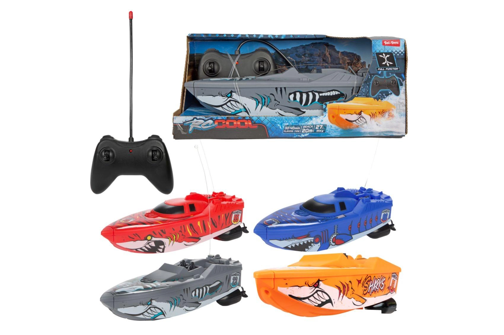 E-shop RC motorový čln na diaľkové ovládanie 27 MHz so žraločím motívom