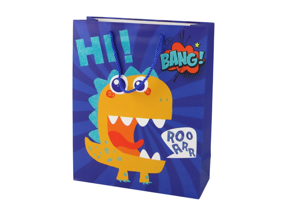 E-shop LEAN TOYS Darčeková papierová taška s dinosaurami v námorníckej modrej