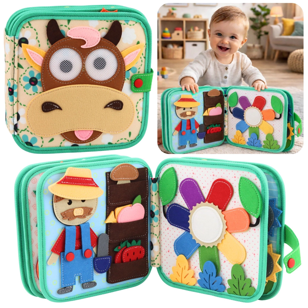 Zmyslová plstená knižka – domáce zvieratá s kravičkou