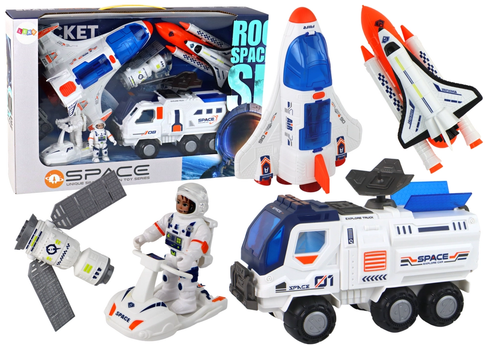 Lean Toys Sada Vesmírna misia Raketa Vesmírne lode Vesmírne vozidlá 7 kusov