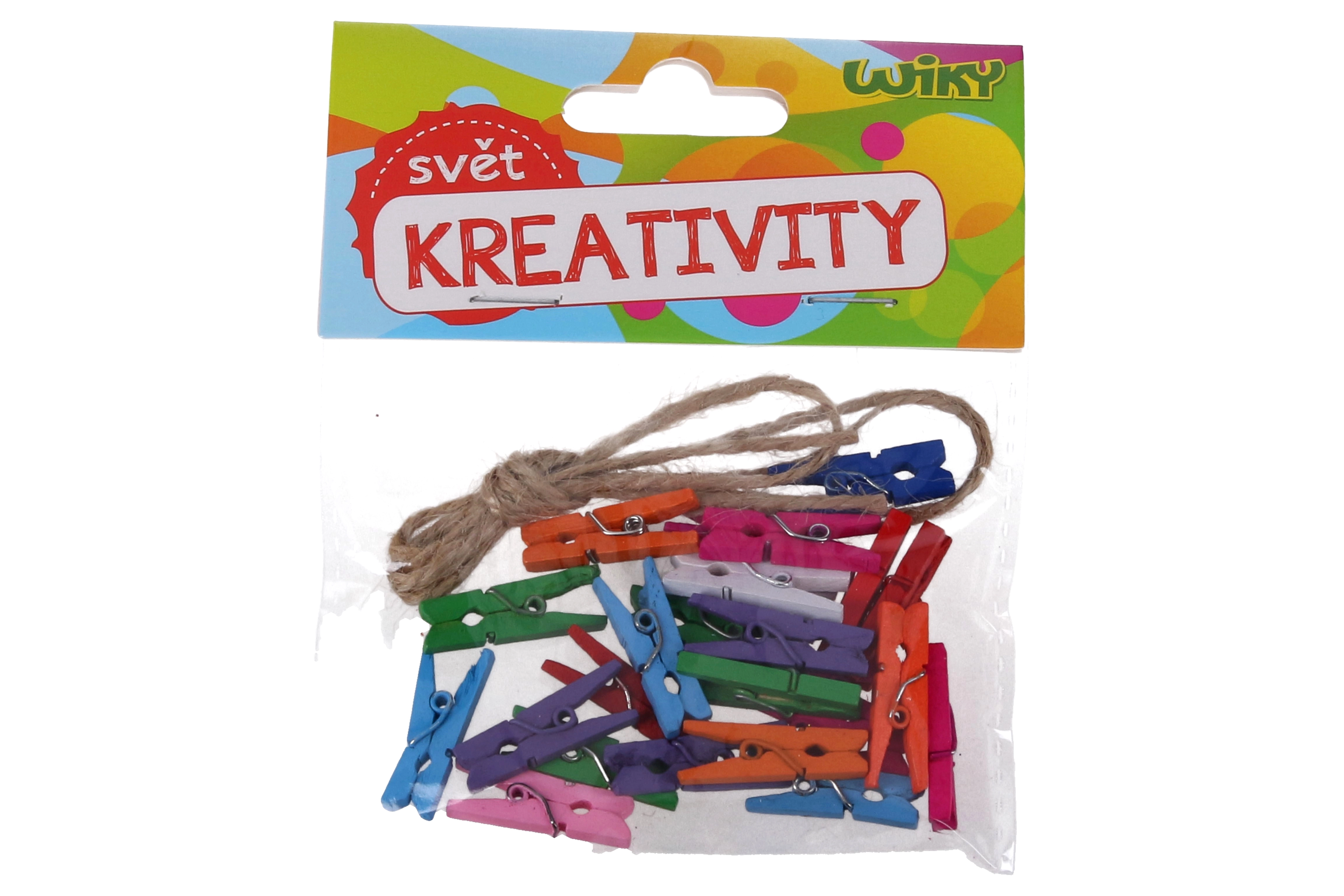 E-shop Farebné mini štipce 2,5 cm so šnúrkou, 25 ks