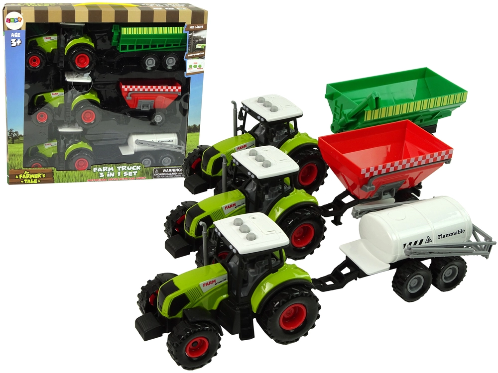 E-shop Lean Toys Súprava troch traktorov, prívesov a postrekovačov