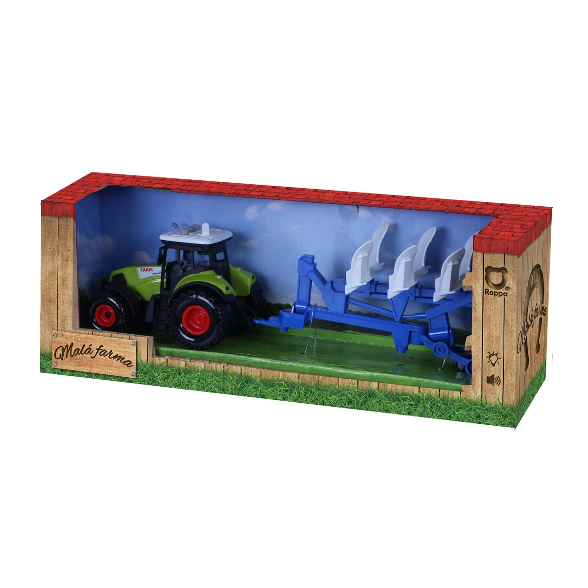 E-shop Rappa Traktor plastový se zvukem a světlem s vlečkou pro orbu