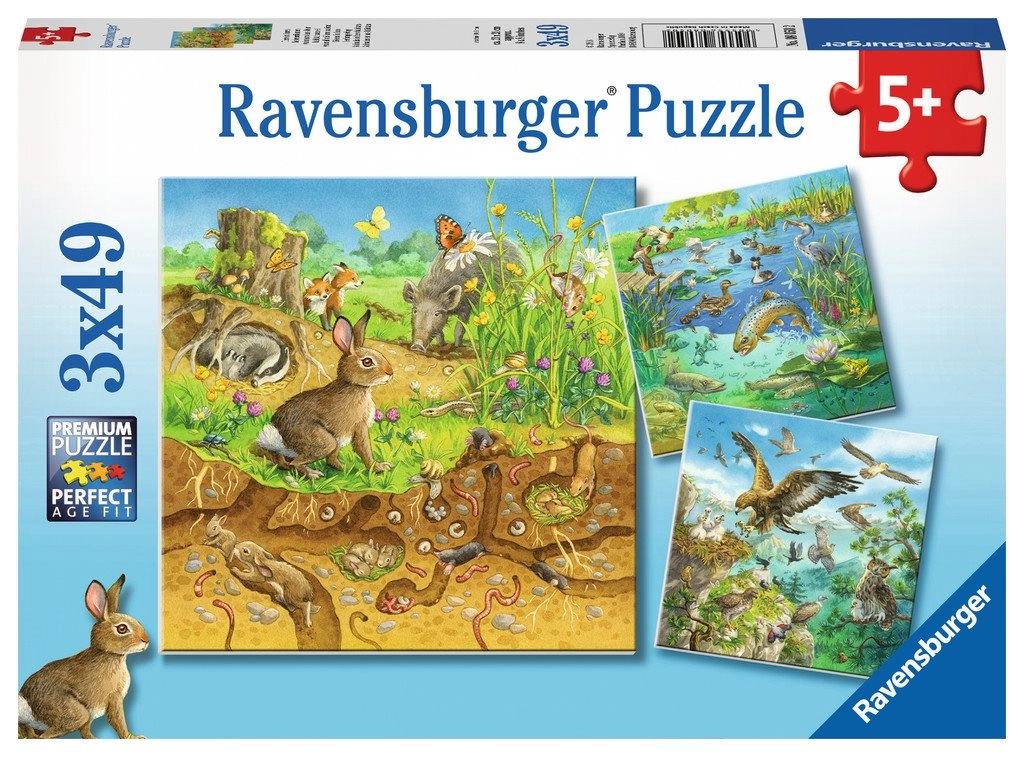 E-shop Ravensburger Zvířátka ve svých domovech 3 x 49 dielov