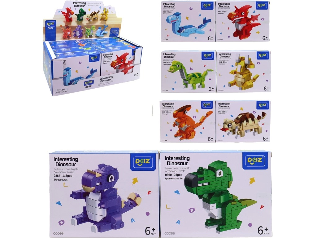 E-shop Stavebnica kocky dinosaurus – sada 8 ks v display boxe