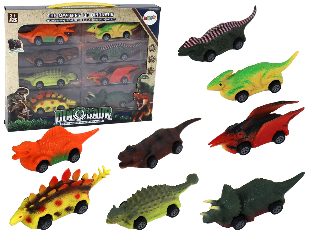 E-shop Farebné autíčka v tvare dinosaurov - sada 8 kusov