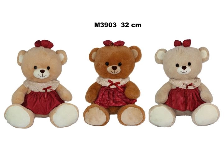 Plyšový medvedík v šatôčkach, 32 cm, 3 farebné varianty - 1 kus