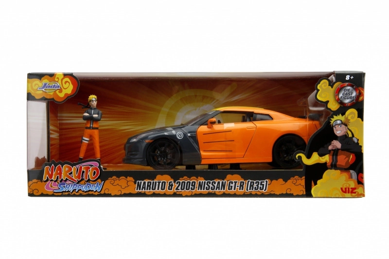 E-shop Autíčko Nissan GT-R 2009 Jada kovové s otvárateľnými časťami a figúrka Naruto dĺžka 20 cm 1:24