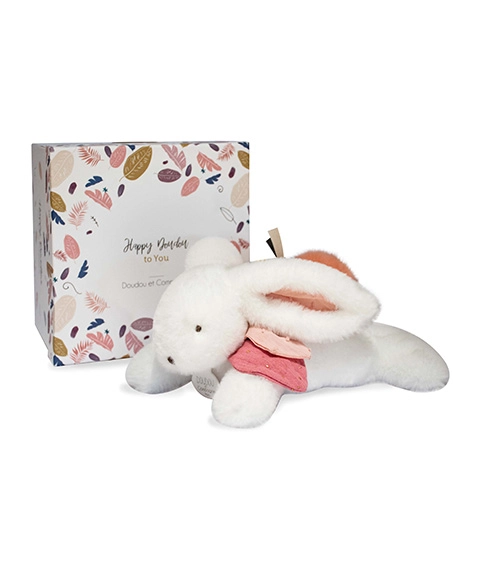 E-shop Doudou zajačik s tmavo ružovou brmbolcom 25 cm