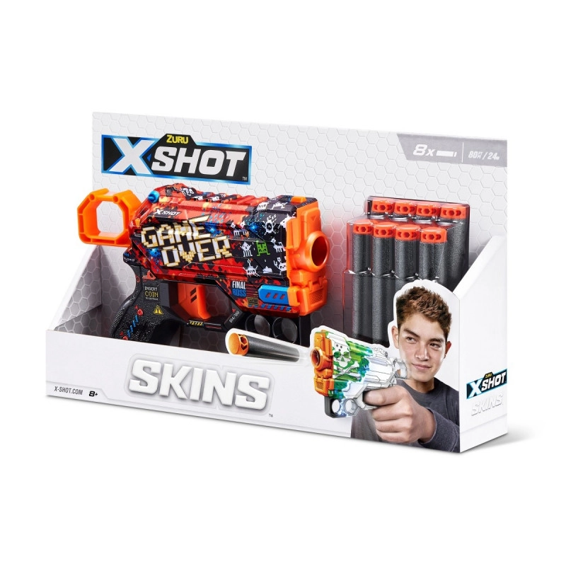 E-shop X-Shot Skins Menace – pištoľ na penové šípky, vzor B (8 šípok)