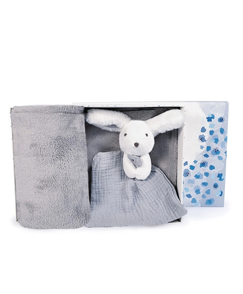 E-shop Doudou et Compagnie Paris Darčeková sada plyšák + dečka modro sivá