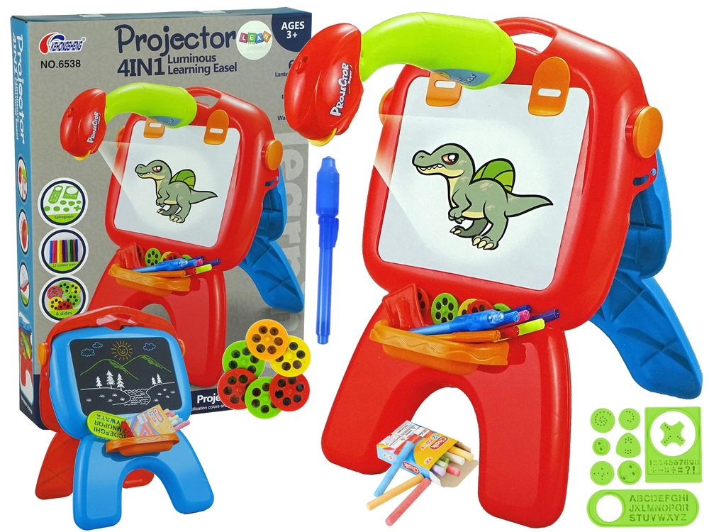 Lean Toys Obojstranná tabuľa Stojan na kriedové perá Projektor Obrázky Červená