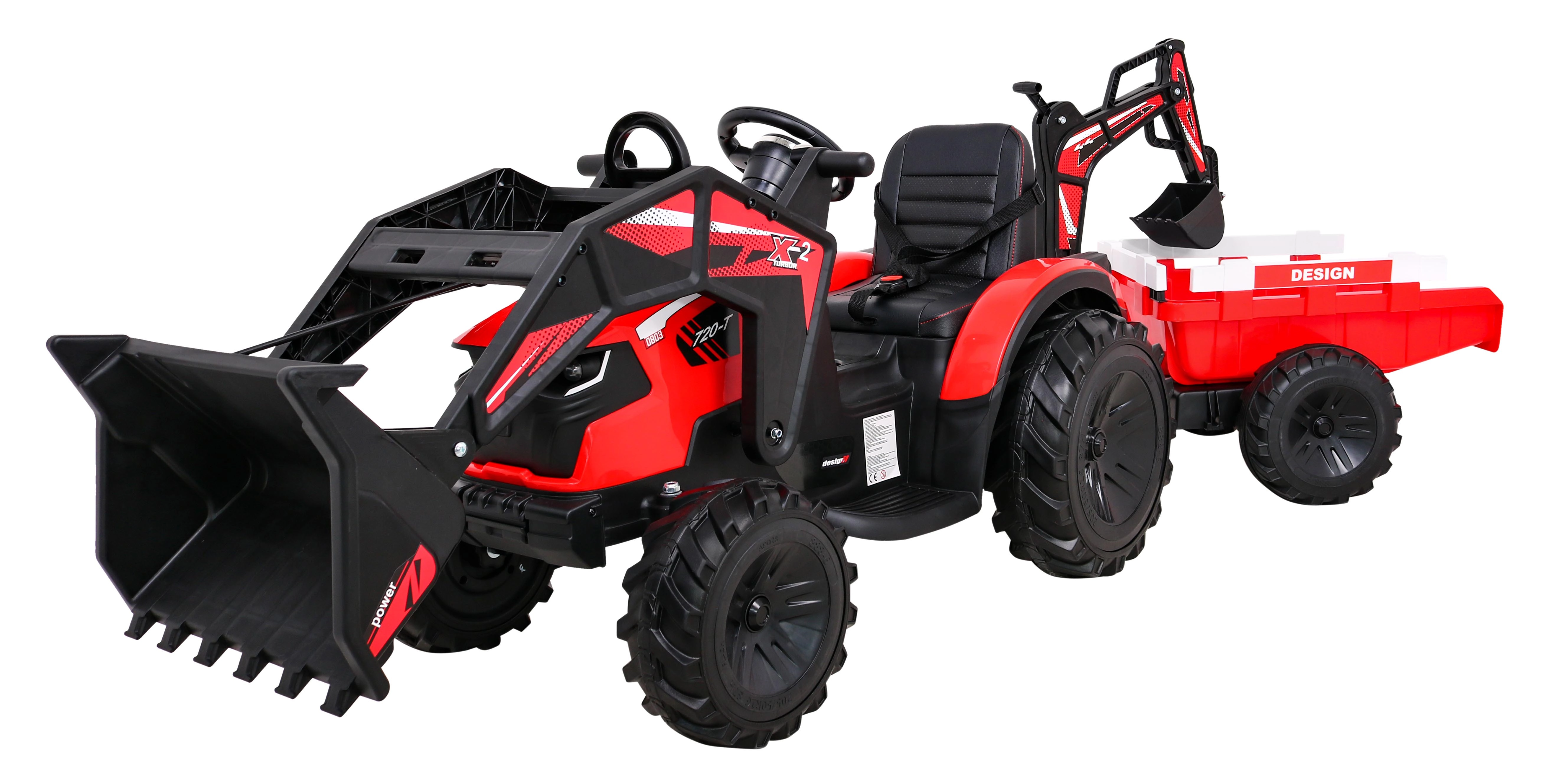 Detský traktor na jazdu s prívesom červený
