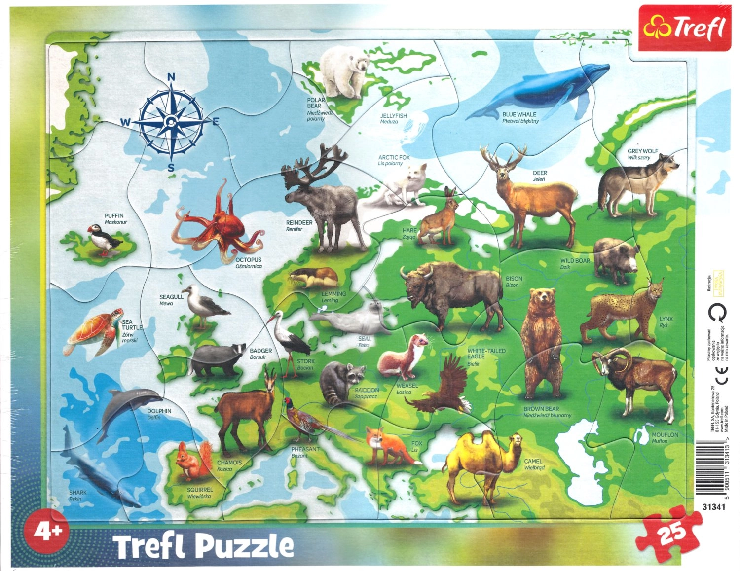 E-shop Trefl Mapa Evropy se zvířátky 25 dielov