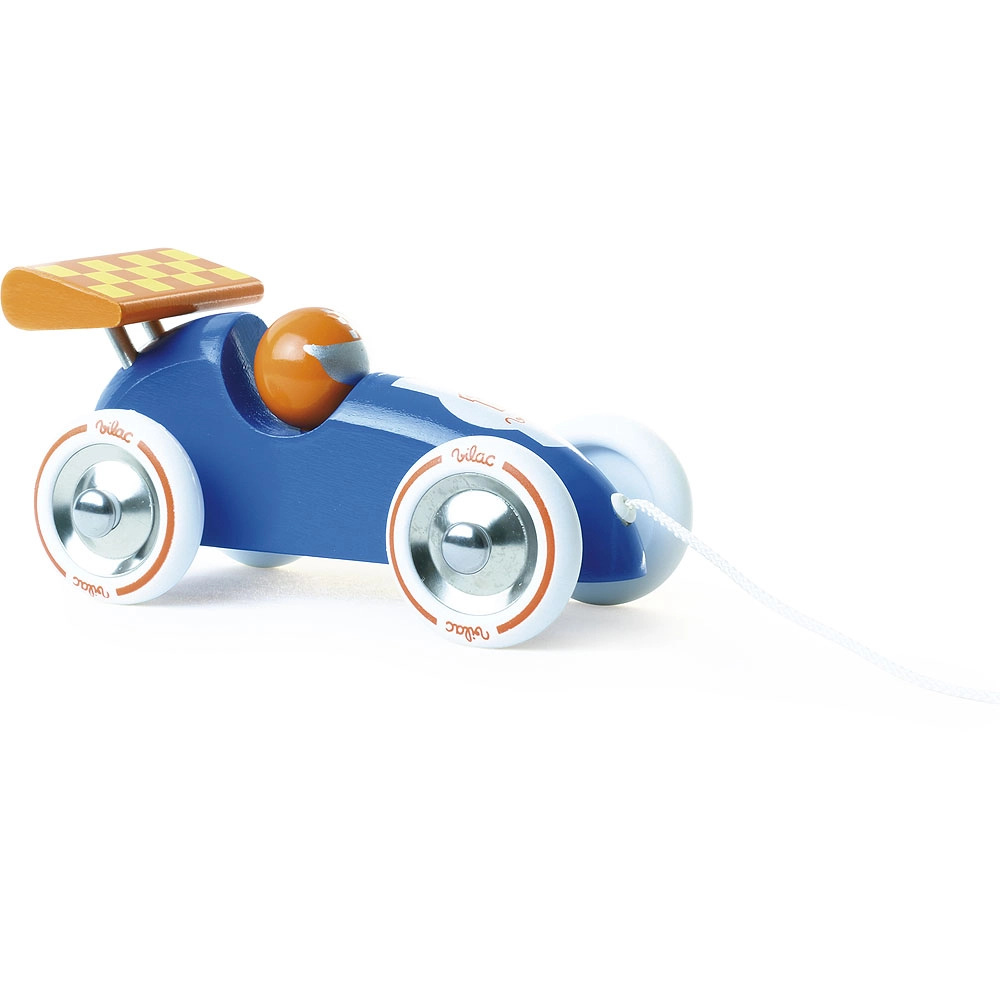E-shop Vilac ťahacie závodné auto modré s oranžovým krídlom
