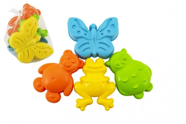 E-shop Teddies Formičky Bábovky na piesok plast zvieratká 3 druhy v sieťke 12x10x8cm