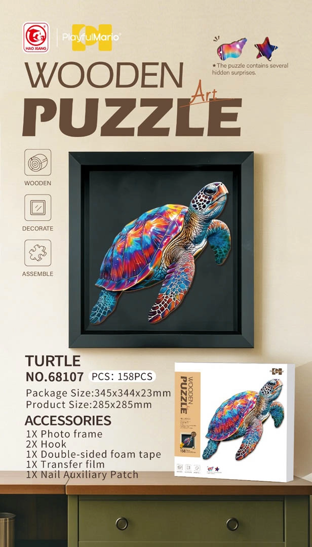 Drevené puzzle korytnačka, 158 dielikov