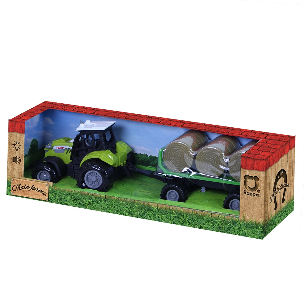 E-shop Rappa Traktor se zvukem a světlem s vlečkou a balíky slámy