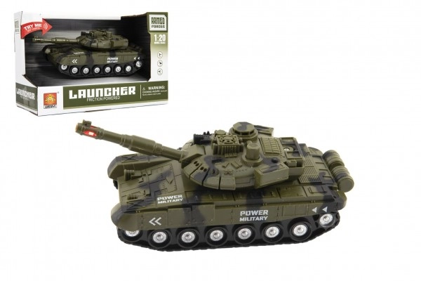 E-shop Teddies Tank plast 20cm na setrvačník na baterie se světlem se zvukem v krabici 24x16x11cm