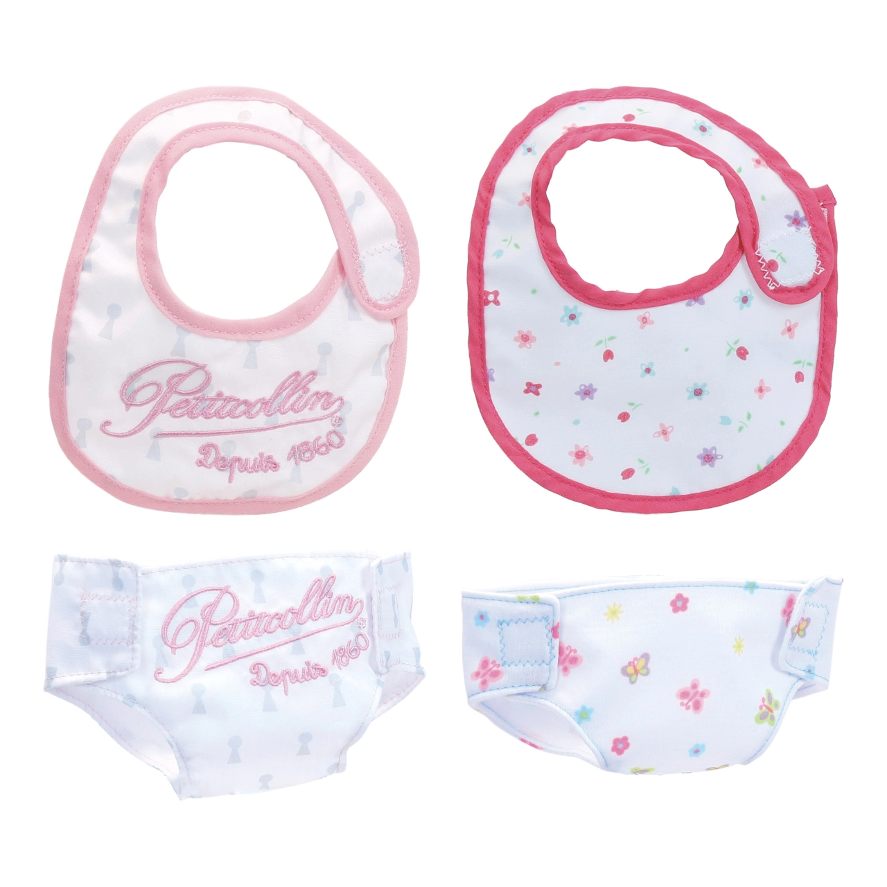 E-shop Petitcollin Sada 2 ks podbradníkov a 2 ks plienok pre bábiky 36/40 cm