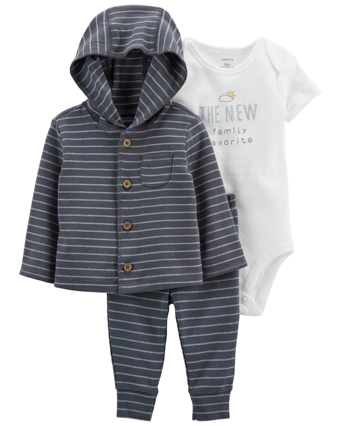 E-shop Carter's set 3dielny mikina tepláky body kr. rukáv Grey Stripes chlapec LBB