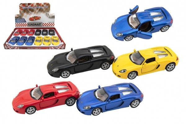 E-shop Teddies Auto Kinsmart Porsche Carrera GT 12,5cm kov / plast 4 farby na spätné natiahnutie 12ks v boxe 1:36