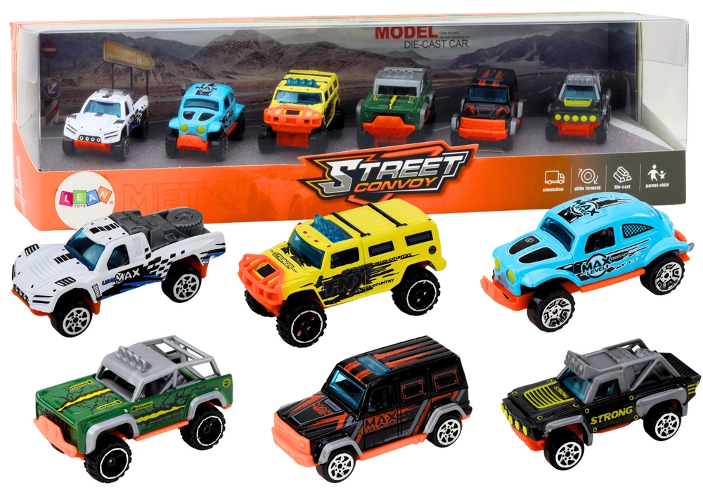 E-shop Súprava kovových terénnych autíčok 1:64 sada 6 kusov