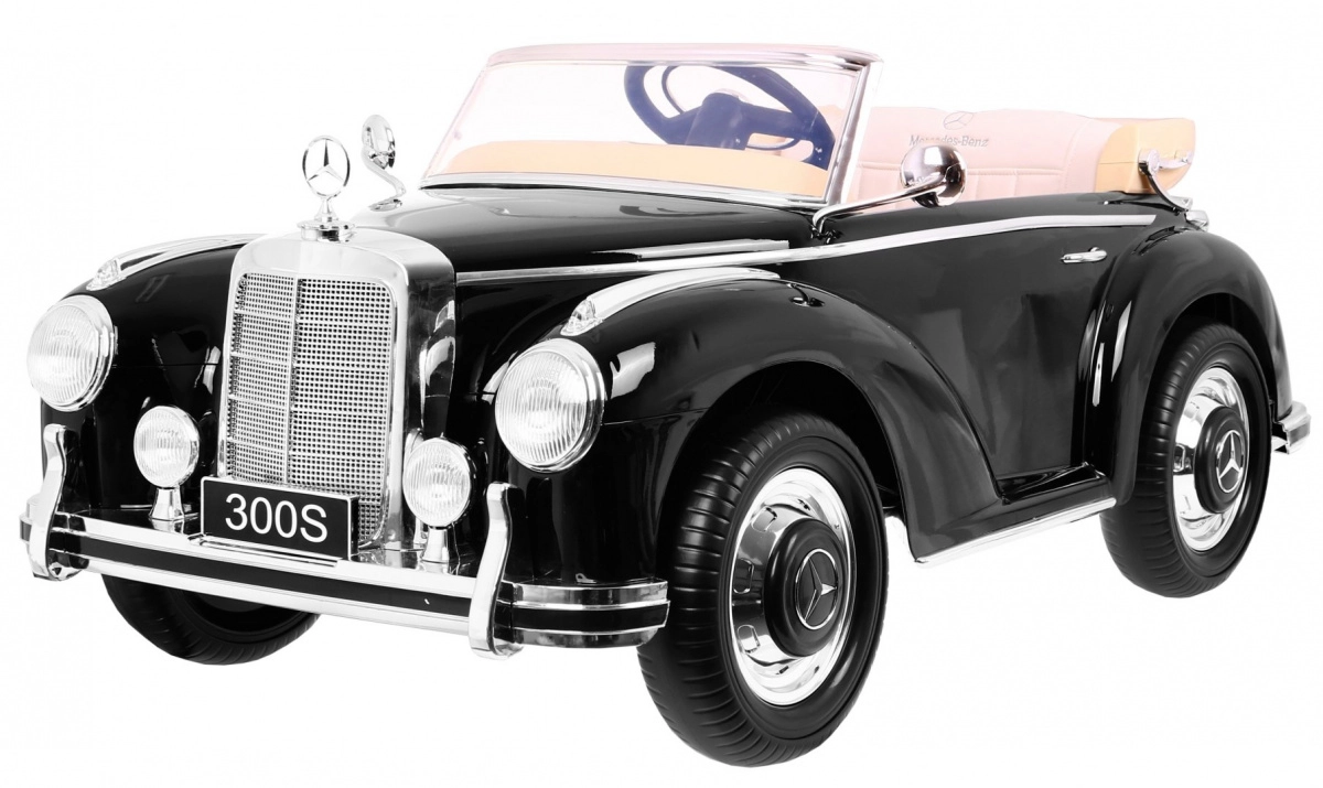 E-shop Joko Elektrické autíčko Mercedes 300s Retro lakované penové kolesá odpružené FM rádio čierna